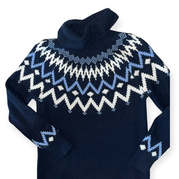 LOFT Navy and White Fair Isle Tunic Turtleneck Sweater Size Small - Picture 4 of 8